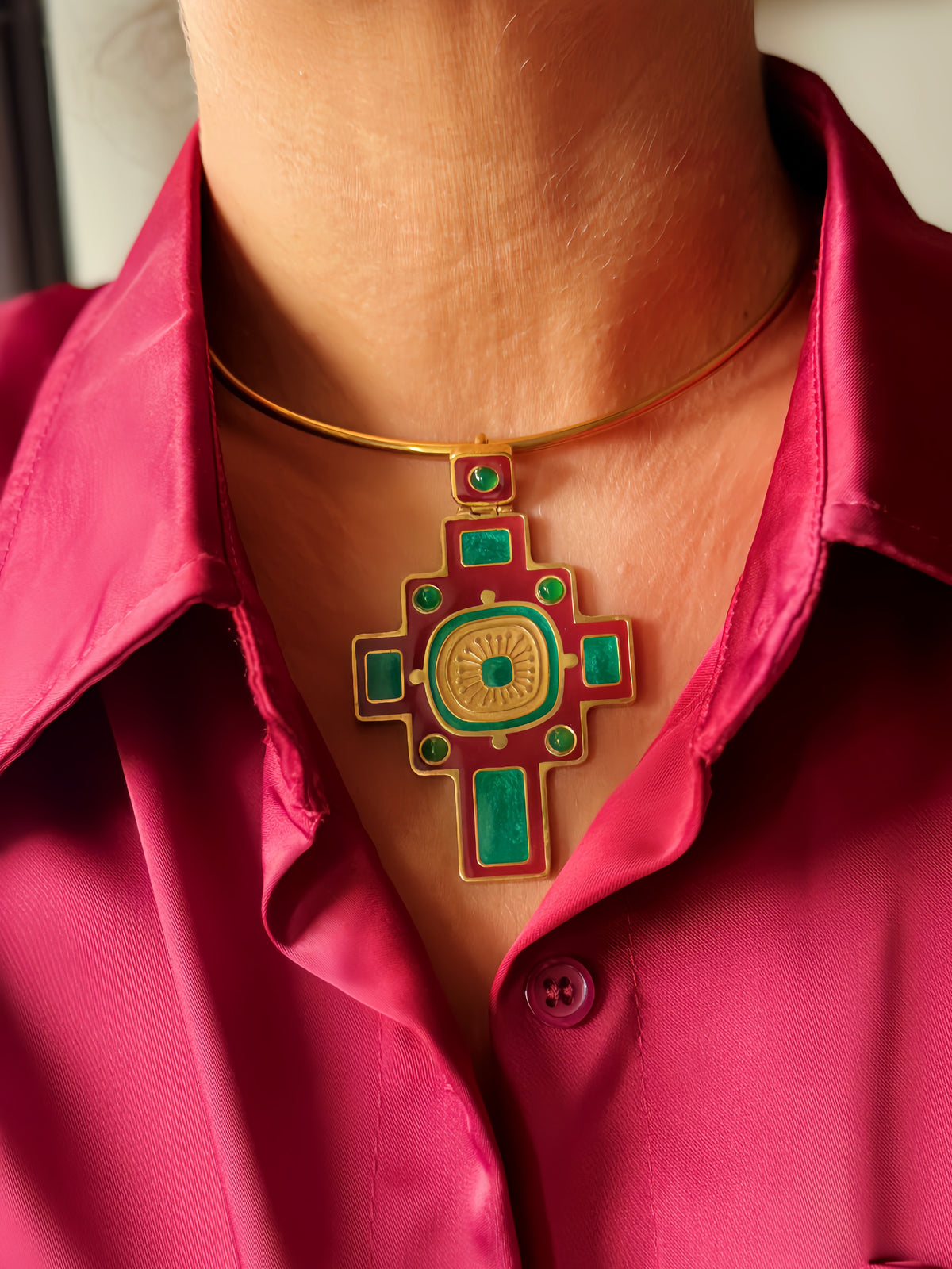 Necklace Cross with agate stones