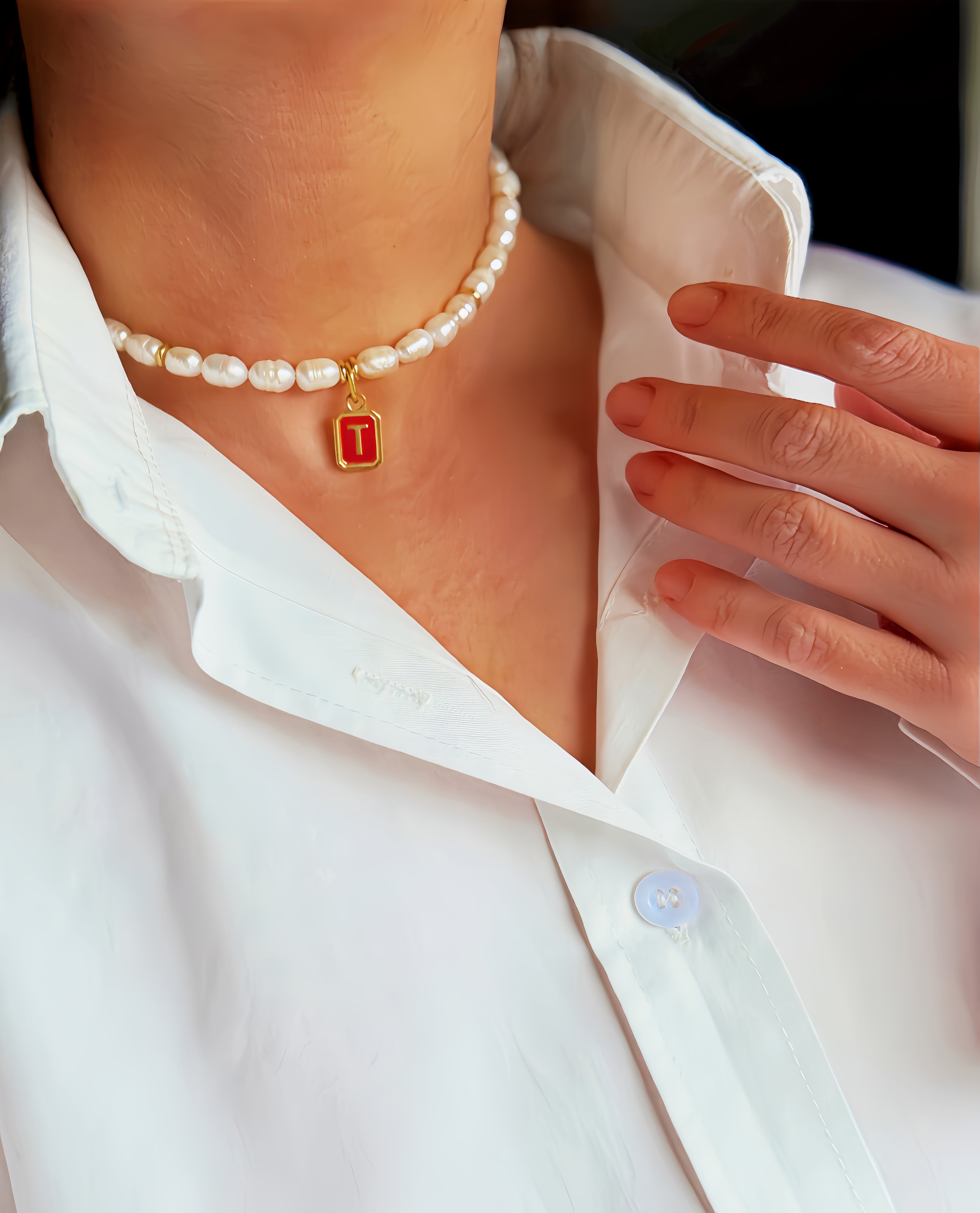 Pearl necklace with initial pendant