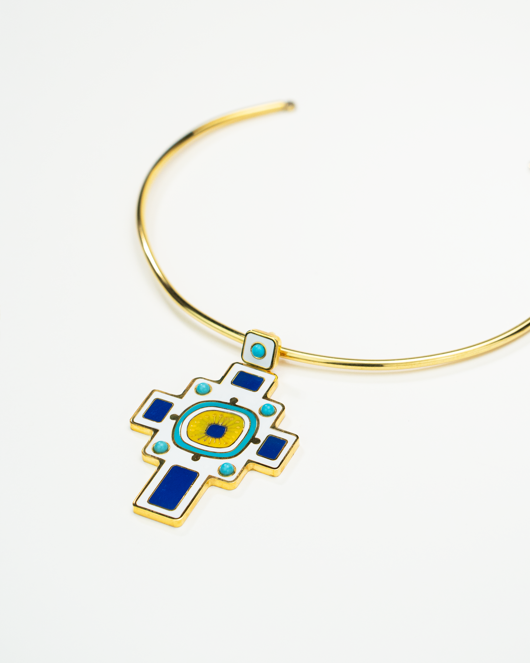 Necklace Cross with natural turquoise stones