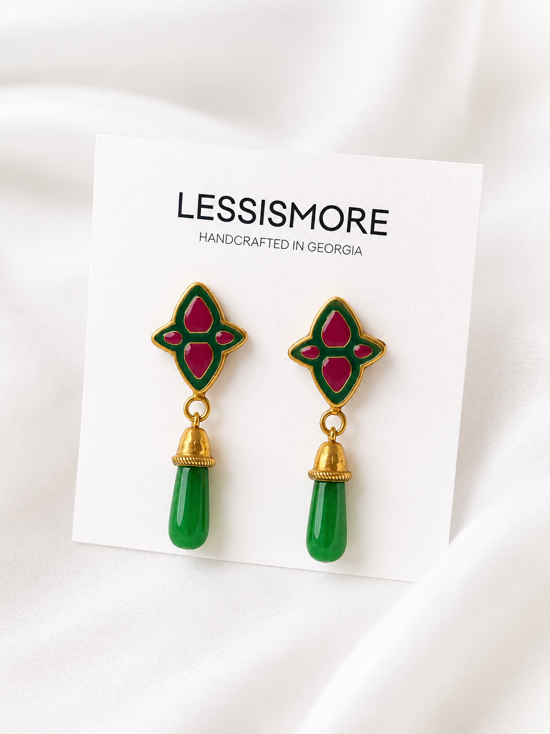 Earrings Jade stones & Enamel Embellishment